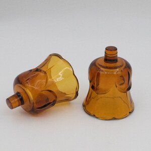 Set of 2 Vintage Homco Lotus Tulip Amber Glass Votive Peg Candle Cup Holders